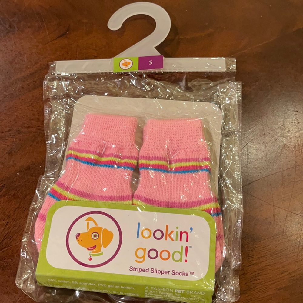 Lookin Good Pink stripe Dog Slipper Socks NWT small